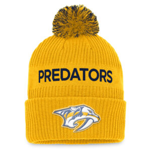 Men's Fanatics Branded Yellow/Navy Nashville Predators 2022 NHL Draft Authentic Pro Cuffed Knit Hat with Pom