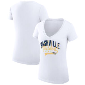Women's G-III 4Her by Carl Banks White Nashville Predators Filigree Logo V-Neck Fitted T-Shirt