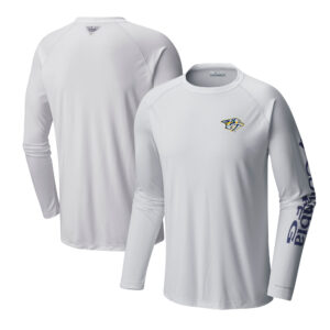 Men's Columbia White Nashville Predators Terminal Tackle Omni-Shade Raglan Long Sleeve T-Shirt